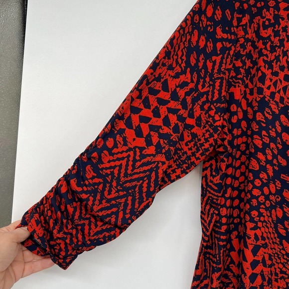 SUSAN GRAVER Tops Womens XL Red Navy Blue Geometric Print Ruched Vented Stretch - Picture 6 of 9